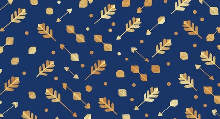 Fototapeta premium Gold Arrow pattern hand drawn design on Blue background illustration