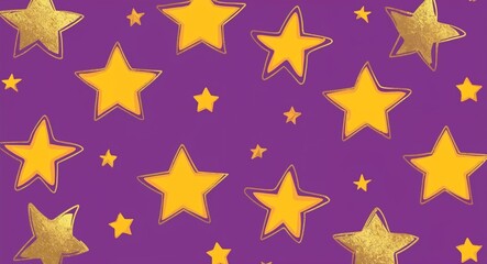 Gold Star pattern hand drawn design on Purple background illustration