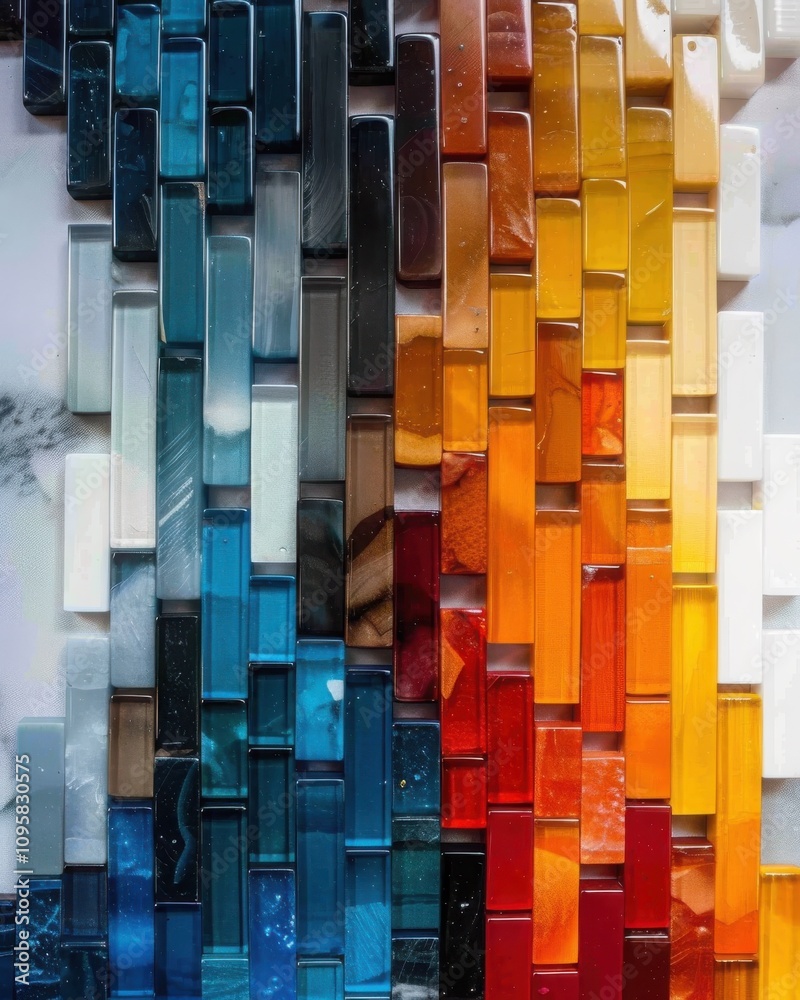 Poster closeup of perfectly aligned domino tiles in a gradient of colors studio setting high-quality image 