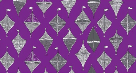 Gray Kite pattern hand drawn design on Purple background illustration
