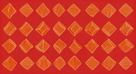 Orange Square pattern hand drawn design on Red background illustration