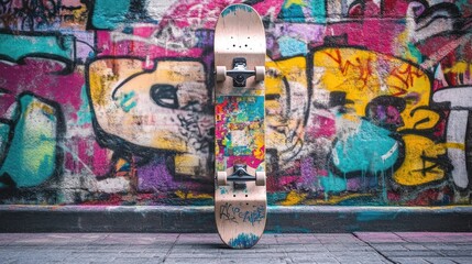 Obraz premium Skateboard against graffiti wall.