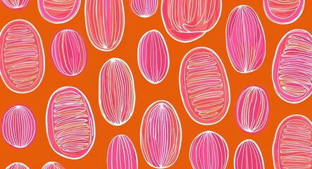 Pink Oval pattern hand drawn design on Orange background illustration