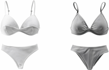 Women s Two Piece Ribbed Swimsuit White Gray Bikini Summer Fashion