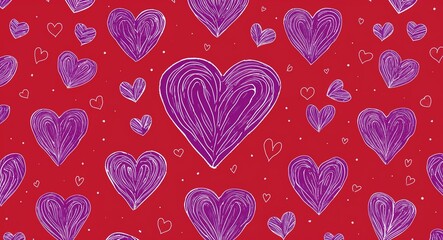 Purple Heart pattern hand drawn design on Red background illustration