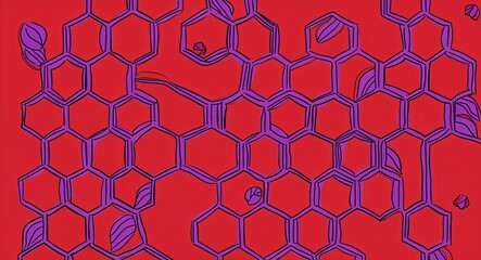 Purple Hexagon pattern hand drawn design on Red background illustration