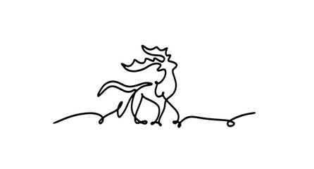 Continuous one line drawing deer . Contour sketch of reindeer. Forest wild deer in single line.