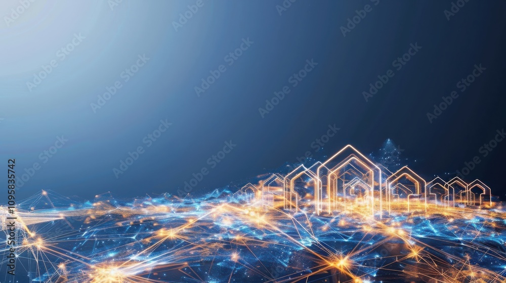 Poster visualizing the internet of things network interconnected smart data points in a minimal technologic
