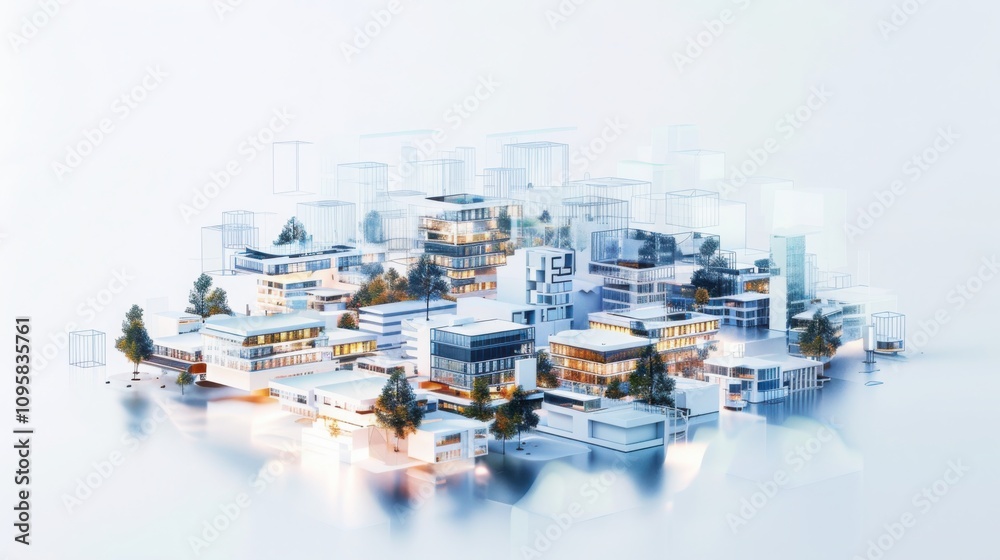 Poster visualizing internet of things networks interconnected smart data points in a minimal technological 