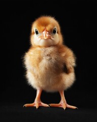 Fototapeta premium the baby Rhode Island Red front view, white copy space on right, Isolated on black Background