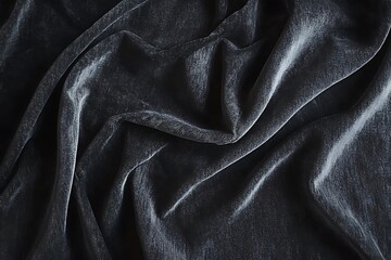 Fototapeta premium Dark gray velvet fabric with soft folds and wrinkles.