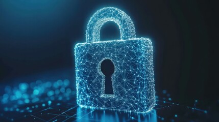 glowing digital lock symbolizes cybersecurity, with intricate network connections and futuristic design, highlighting importance of data protection and secure communication in digital age