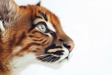 Obraz premium Mystic portrait of baby Panthera Uncia in studio, copy space on right side, Headshot, Close-up View, isolated on white background