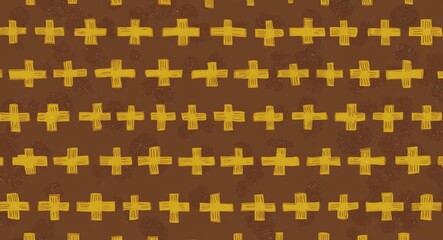 Yellow Cross pattern hand drawn design on Brown background illustration