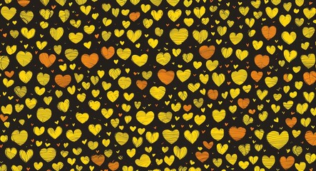Yellow Heart pattern hand drawn design on Black background illustration