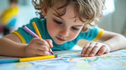 Children drawing with crayons or markers, focusing on creating colorful artwork
