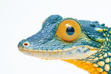 Naklejka premium Mystic portrait of baby Gharial in studio, copy space on right side, Headshot, Close-up View, isolated on white background
