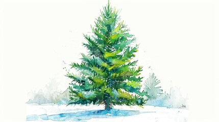 Fototapeta premium Festive Fir Tree in Watercolor: Capturing the Essence of Christmas Cheer