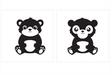 Baby bear silhouette vector illustration icons
