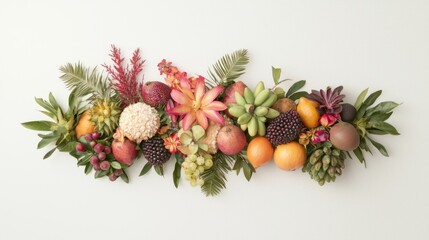 Fototapeta premium Tropical Bounty: Vibrant Fruits Artfully Arranged Against White Background