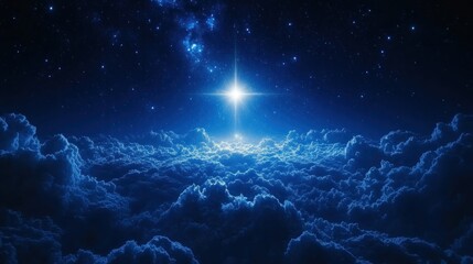 Celestial Night: A Star's Radiant Glow Above a Sea of Clouds