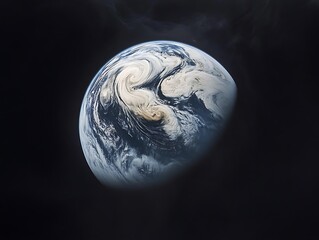 Earth from space, showing swirling clouds and landmasses.