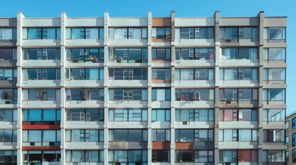 Fototapeta premium Capturing minimalist urban landscape symmetrical building formations in a modern city architectural photography clean geometric lines soft metallic colors