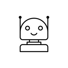 Robot icon. Simple outline style. Cute smiling bot, chatbot, ai, chat, voice, assistant, service, virtual, technology concept. Thin line symbol. Vector illustration isolated.