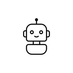 Robot icon. Simple outline style. Cute smiling bot, chatbot, ai, chat, voice, assistant, service, virtual, technology concept. Thin line symbol. Vector illustration isolated.