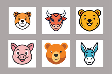 Different animal head logo vector illustration