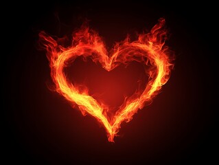 Fiery heart shape formed by flames on black background. (1)
