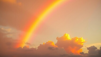 Fototapeta premium A shimmering candy-coated rainbow arcing across the sky in a breathtaking sunset scene, bright hues, sugary clouds, stunning sunset