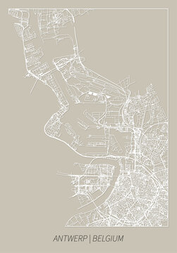 Antwerp (Flanders, Belgium) street map outline for poster, paper cutting.