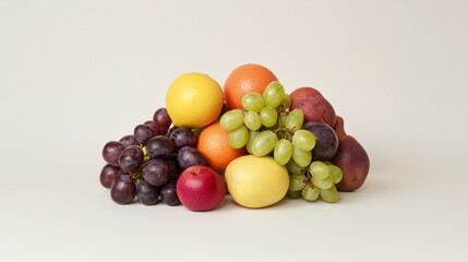 Harmony in Diversity: Vibrant Array of Colorful Fruits in Artistic Composition Against White Background