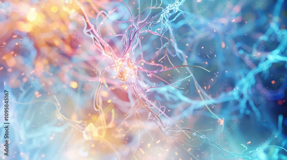 Poster exploring quantum biology neural network patterns and geometric communication in luminescent data fl