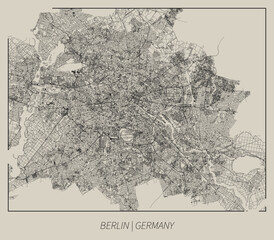 Berlin (Germany) street map outline for poster.