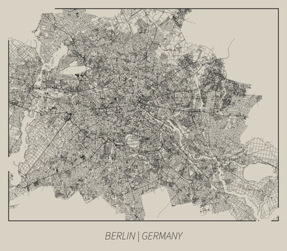 Berlin (Germany) street map outline for poster.