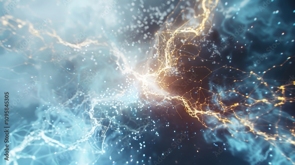 Poster visualize quantum data flow abstract circuit board landscape digital environment luminescent connect