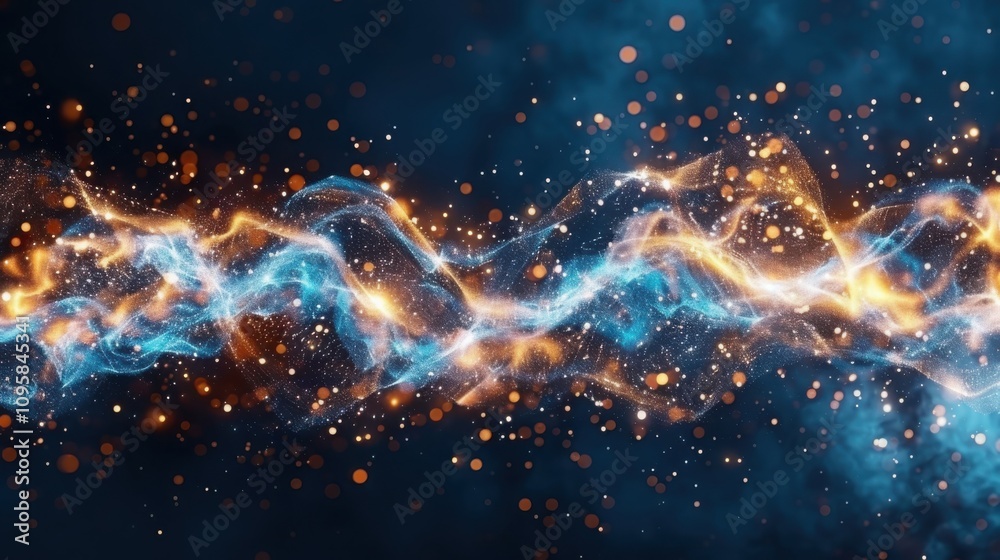Poster visualizing quantum data flow abstract circuit board landscape with luminescent connections digital 