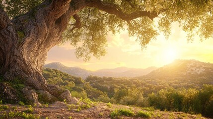 Majestic Ancient Olive Tree at Sunset - Capturing Nature's Timeless Beauty