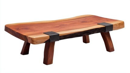 handmade woodwork concept. Rustic handmade wooden coffee table, with a live edge and embedded metal accents, Custom rustic coffee table, Natural and bold