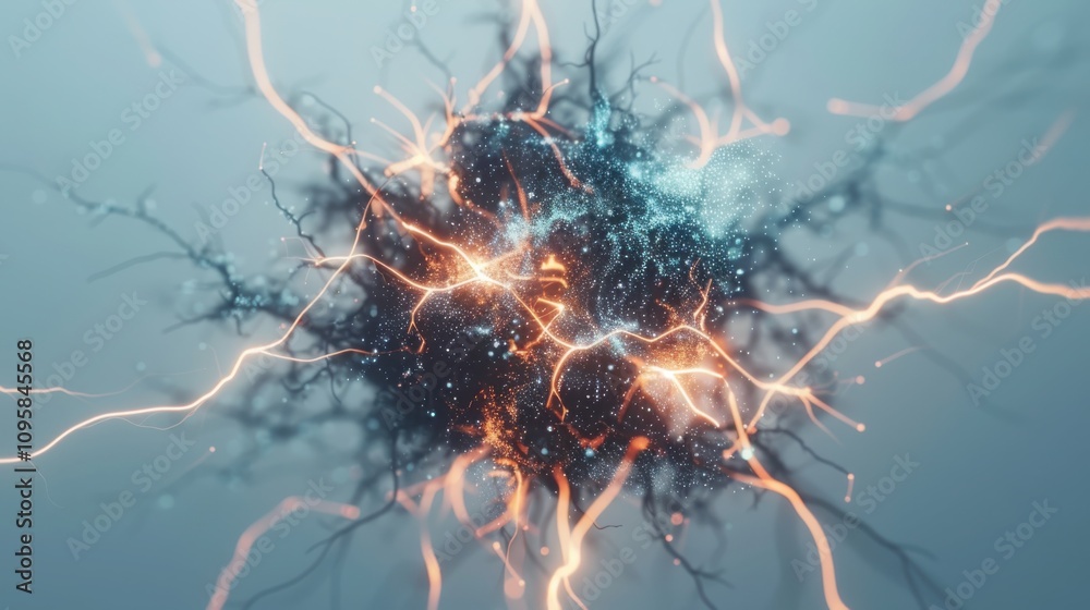 Poster visualizing quantum neural networks exploring geometric ai brain structures in luminescent electric 