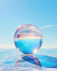 Single pastel-colored balloon floating in clear sky blue background minimalist aesthetic serene atmosphere visual art creative concept