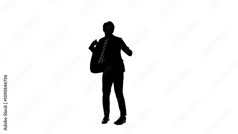 Poster 嬉しくてダンスする男性ビジネスパーソンの全身シルエット