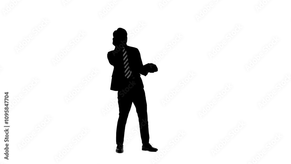 Aufkleber 電話をかけながらダンスする男性ビジネスパーソンの全身シルエット
