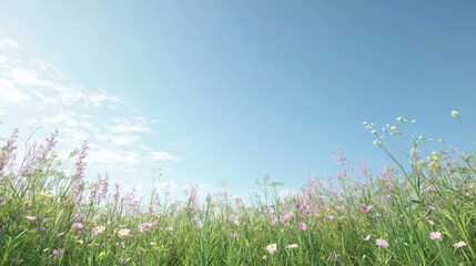 Botanical Bliss: Vibrant Wildflowers Dancing Under Blue Skies