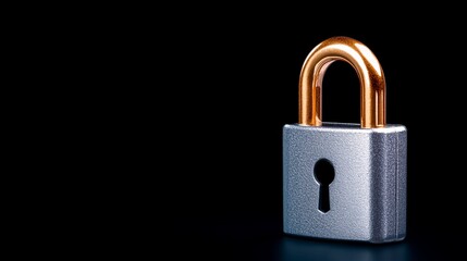 Fototapeta premium Secure Padlock Silver Metal Lock Copper Shackle Safety Security Concept