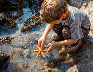 Obraz premium Boy & Starfish