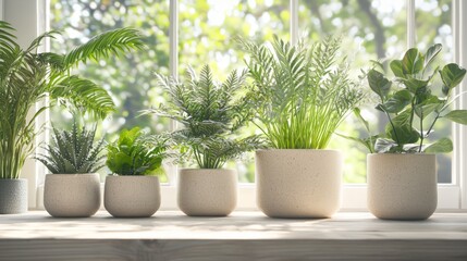 Botanical Bliss: Tranquil Indoor Scene with Potted Plants on Sunlit Windowsill