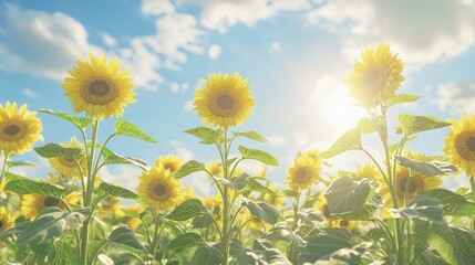 Luminous Sunflower Field in Summer Splendor - Ultra-Detailed Botanical Wonders of Nature